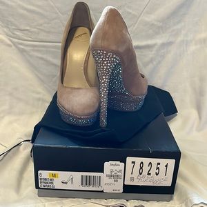 Brian Atwood 8M Natural Jeweled Heels